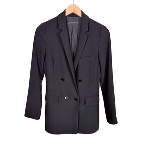 Zara Black Doubled Breasted Crepe long line Blazer Office Quiet Luxury Preppy